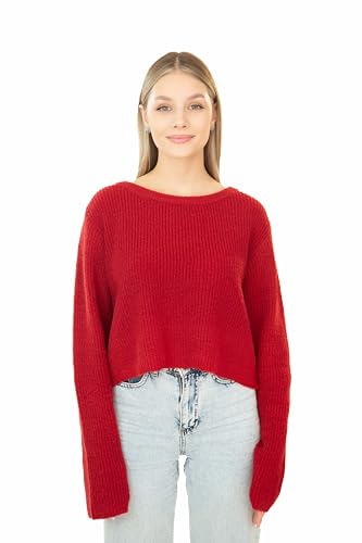 Madore Red Cropped Sweater for Women Pullover Sexy Womens Dark Wine Plus Valentines Day Christmas Holiday 20252