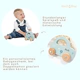 minipishop® Babygeschenke zur Geburt Junge personalisiert -Holzauto ab 1 Jahr als Spielzeug oder Babygeschenk Geburt türkis Erstes Auto mit Namen