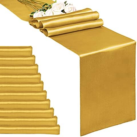 REWOMC 10-Pack Gold Satin Table Runners Cover