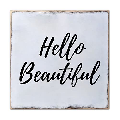 Alioyoit Wooden Sign Plaque Hello Gorgeous Hello Beautiful Rustic Classic Style Wooden Board Wood Sign Plaque with Hook Shabby Home Decoration Wall D¨¦cor Sign for Farmhouse Kitchen