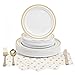 180 Pcs Serves 30, Gold Party Supplies Set | REUSABLE, ENOUGH FOR MULTIPLE SMALL PARTIES | Gold Trim Disposable Plastic Dinnerware | Includes Dinner Plates, Dessert Plates, Cutlery & 3-Ply Napkins