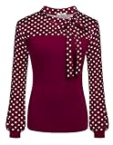 Zeagoo Womens Work Blouse Sexy Tops Bow Tie Neck Shirt Plus, Wine Red Polka Dot, Large, Lantern Sleeve