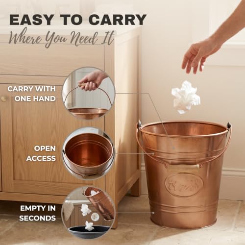 Image of Autumn Alley Western Bathroom Trash Can - Metal Trash Can Bucket with Wooden Handle for Rustic Bathroom, Bedroom, Office, Kitchen, Country Home Decor, 7 Liter, Copper Tone