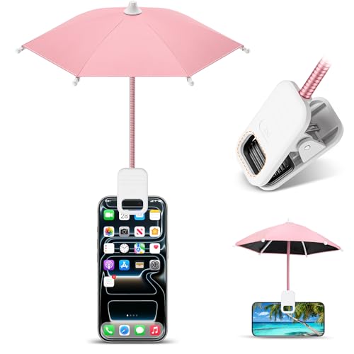 Phone Umbrella, UPF 45+ Clip-On Phone Umbrella Mini Tanning Cellphone Sun Shade Screen UV Protection for iPhone iPad Laptop Kindle Outdoor Travel Beach Pool Gifts Accessories Vacation Essentials