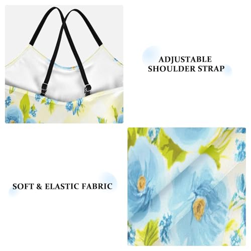 Girls Swimming Suits Beach Bathing Suit 3-10 Y with Adjustable Shoulder Strap, Light Blue Flowers Green3