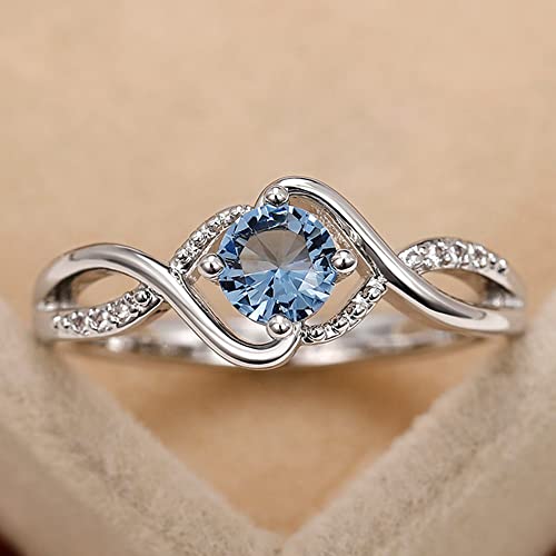 925 Sterling Silver Undulating Blue Diamond Sapphire Ring Women A...