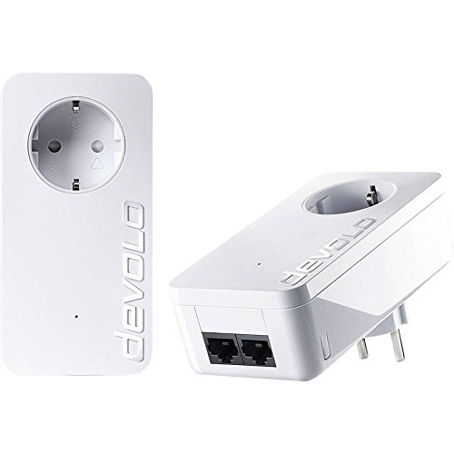 devolo LAN Powerline Adapter, dLAN 550 duo+ Starter Kit -bis zu 500 Mbit/s, Powerlan Adapter, LAN Steckdose, 2x LAN Anschluss, wei&szlig;