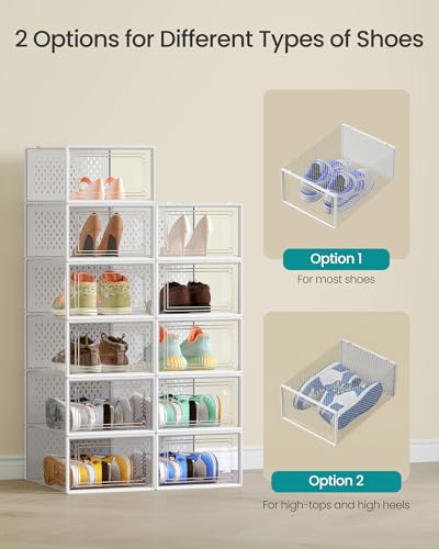 Image of SONGMICS Shoe Boxes, Pack of 15 Shoe Storage Organizers, Stackable Clear Plastic Boxes for Closet, Sneakers, 13.1 x 9.1 x 5.6 Inches, Transparent and White ULSP015W02
