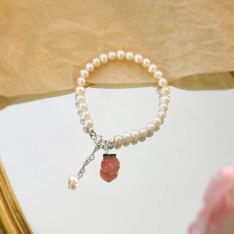 Bracciale in Argento Sterling 925 con Perle d'Acqua Dolce Naturali E Onice per Le Donne