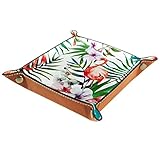 MATERIALE Pelle PU e 300Dpvc. XaKrn Fenicottero di Piante Tropicali Dipinto A Mano Portachiavi in ​​Pelle Portamonete Cambiamonete Portamonete per Cuffie per Gioielli Cosmetici Chiavi 20.5x20.5cm