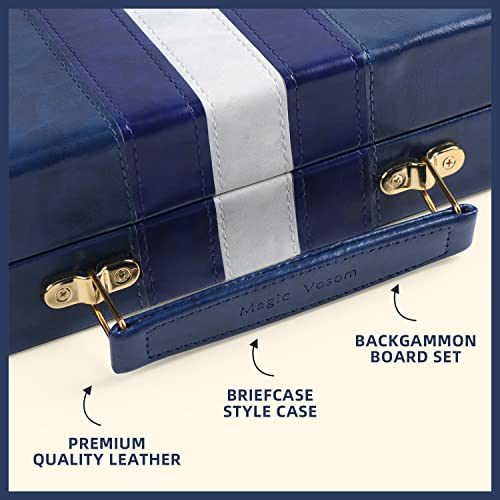 Magic Vosom Travel Large 18 Inch Backgammon Blue Sets Classic Board Game With Premium Leather Case, Portable Travels Strategy Backgammon Game Set For Adults, Kids (Blue, Large) #TOP1