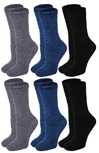 Image of Different Touch 6 Pairs Men's Women Soft Winter Cozy Fuzzy Slipper Socks, Soft Hospital Lounge Crew Socks