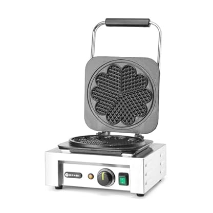 HENDI Waffeleisen 'Herz', Herzform, 5 miteinander Teile, mit Waffelgabel, Temperatur stufenlos regelbar, antihaftbeschichtete Platten aus Gusseisen, 230V, 2200W, 320x437x(H)251mm, Edelstahl – Bild 3