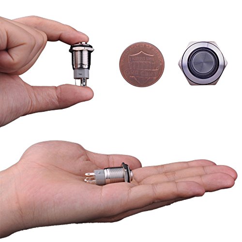 Ulincos Latching Push Button Switch U16F2 1No1Nc Spdt On/Off Silver Stainless Steel Shell With Green Led Ring Suitable For 16Mm 5/8" Mounting Hole (Green) #TOP2