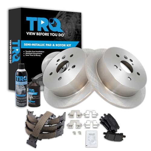 Image of TRQ Rear Brake Pad & Rotor Kit Semi-Metallic Compatible with 2004-2006 Lexus RX330 2007-2009 RX350 2006-2008 RX400h 2004-2007 Toyota Highlander