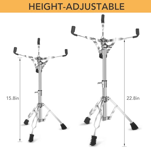 Image of Snare Drum Stand Snare Stand with Drumstick Holder and a Pair of 5A Drum Sticks Fit for 8 to 15 Inch Snare Drum and Practice Pad, Adjustable Height 15.8 to 22.8 Inches for Drum Beginners (2 Pack)