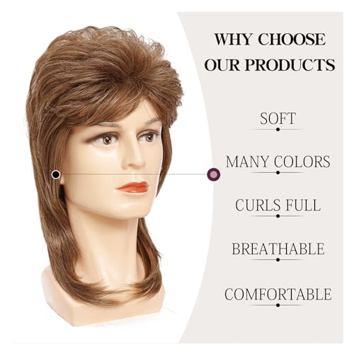 Image of Mullet Wigs for Men Joe Dirt Emo Wig 80s Costumes Fancy Party Accessory Cosplay Wig Halloween Man x (Strawberry Blonde)