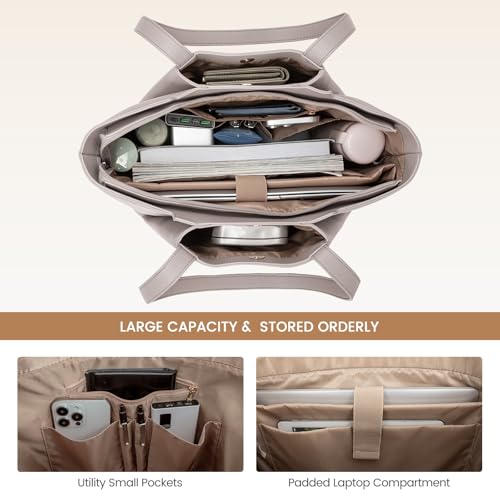 Image of LOVEVOOK Laptop Tote for Women - 15.6 Inch Faux Leather Laptop Bag with Clutch, Large Capacity Office Purse Computer