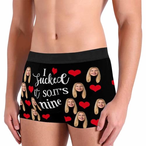 Customize Photo Boxer Briefs for Valentine's Day, Personalized Face Underwear Shorts Pants for Men I Sucked It So It's Mine Boxer Printed with Face for Him Wedding Birthday S2