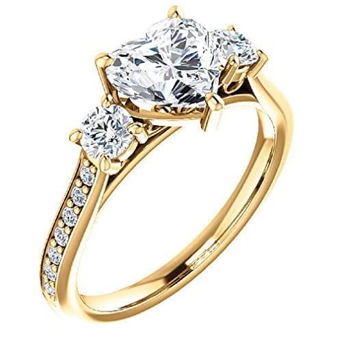 10K/14K/18K Solid Gold, 925 Silver Handmade Engagement Ring, 3 Ct Heart Cut Moissanite Solitaire Ring Diamond Wedding Ring Set For Women/Her, Anniversary / Propose Gifts, Vvs1 Colorless (925 Silver (Yellow Gold Plated)) #TOP3