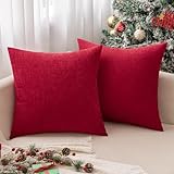 MIULEE Pack of 2 Christmas Red Couch Throw Pillow Covers 18x18 Inch Soft Cushion Covers for Sofa Living Room Solid Dyed Pillow Cases