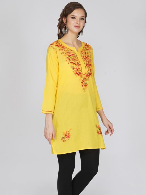 Image of Vahson Designer Hand Lucknowi Chikankari Embroidery Cotton Short Kurti for Women /Girls