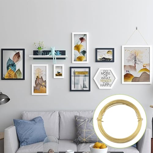 Image of Picture Hanging Wire Only 2 Roll 10m /32.8Ft Brass Hanger Wires Heavy Duty 7 Strands Solid Copper Braided Wire for Wall Picture, Exhibition, Art Gallery (Gold)