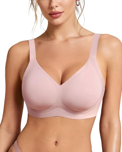 HORISUN No Underwire Support Bras Soft Comfort Seamless Bralettes Full Coverage No Wire Wireless Bra Plus Size (Pastel Pink XL-P)