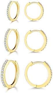 SAKUNALA Silver Hoops Earrings for Women, 3 Pairs 925 Sterling Silver Hoop Earrings Set, Small Unisex Sleeper Huggie Hinged Hoop Earrings, 3 Colors in Silver/Gold/Rose Gold, Diameter in 10/12/14mm