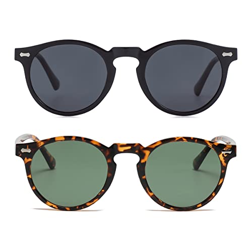 Image of Gleyemor Vintage Polarized Sunglasses for Men Round Sunglasses UV400 Protection Retro Hand-crafted Acetate Frame