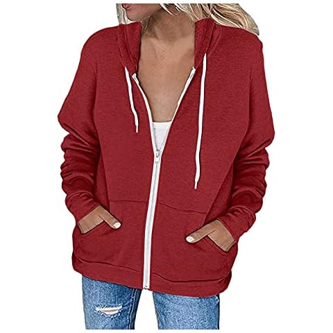 Ladies Hoodie for Women UK Plus Size Solid Casual Hooded Long Sleeve Sweatshirt with Zipper Cover