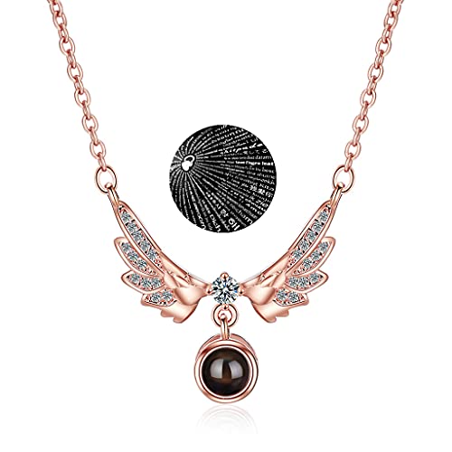 Conruich Collier Ailes d'ange Je t'aime Collier pour femme en 100 langues, Collier à la mode romantique Collier à pendentif de projection Convient pour la Saint-Valentin la Fête des Mères Cover