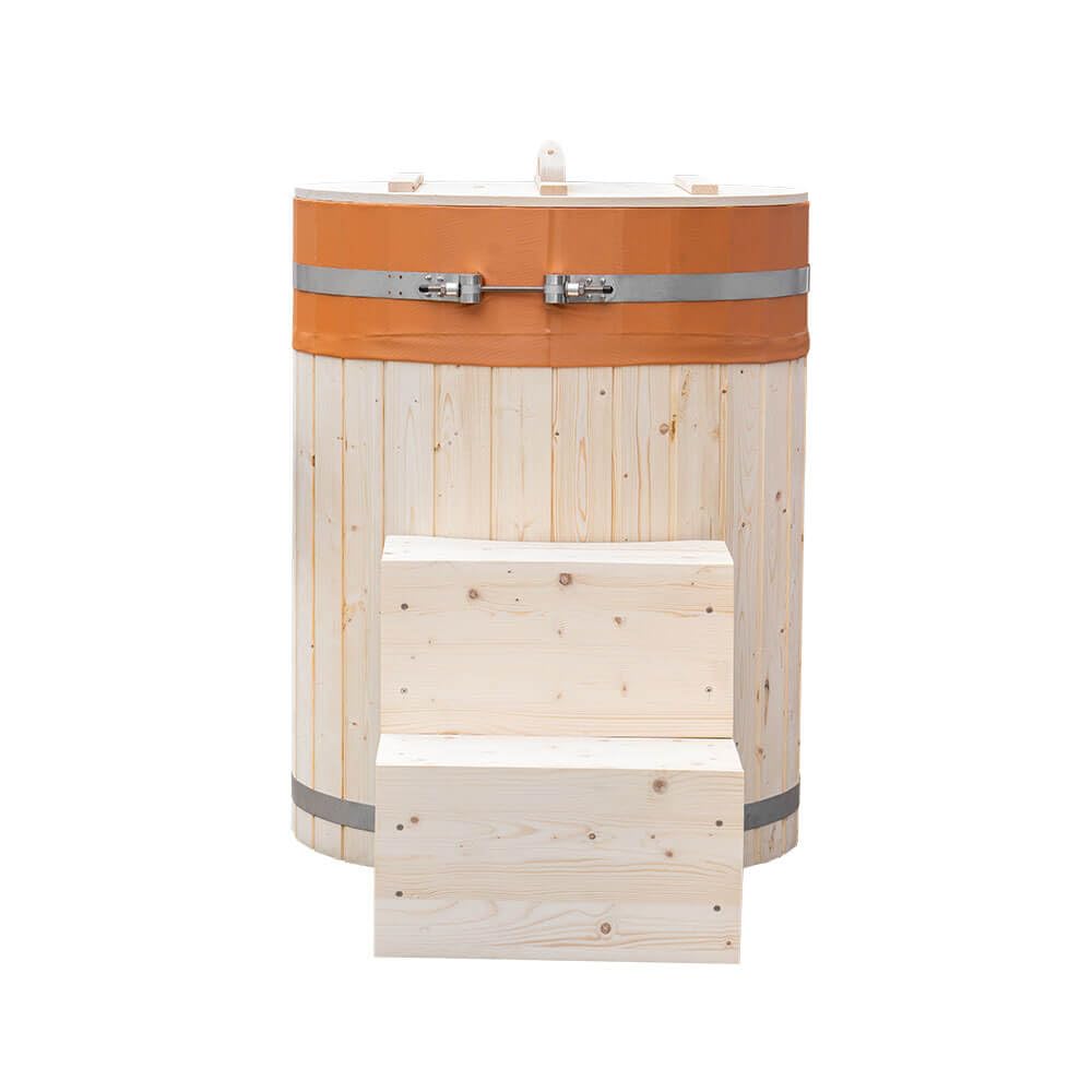 Home Deluxe - Cold Tub Arum ⌀ 72 cm, Außenhöhe 100 cm, Nordische Fichte, inkl. Abdeckung und Treppe I Badefass Badetonne Eistonne