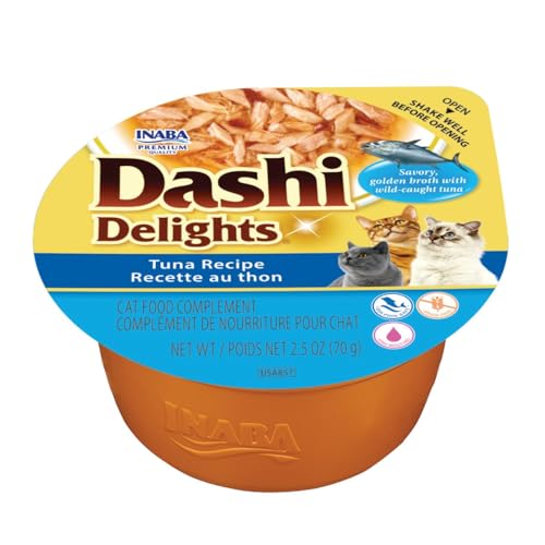 INABA Dashi Delights Gatos - Caldo Saludable con Copos de Atún - Alto Contenido en Proteínas - Ingredientes Naturales - Sin Conservantes ni Colorantes - 70 g