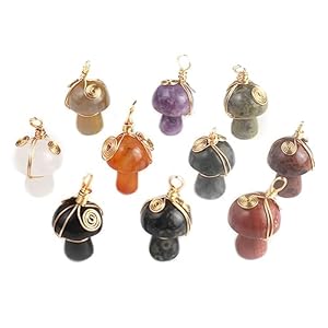 7pcs natural stone pendant rose quartzs agate unakite braided and wound mushroom shape charms for making diy jewelry necklace bracelet   cucciolini doodles