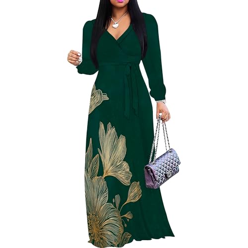 Image of PinkPatty Women's Long Sleeve Maxi Dress Plus Size Trendy Wedding Guest Dress with Pockets&Belt