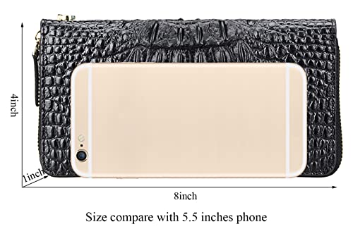 KWBQZGA Wristlet Wallet Crocodile Leather Wallets for Women Ladies Clutch Purse (1058 Brown)2