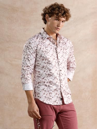 Image of WROGN Men's Printed Cotton Satin Shirt | All Over Print | Slim Fit