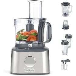 Kenwood Multipro Compact+ FDM312 SS, 5-in-1 Compact Food Processor, Stainless Steel, 2.1 L Capacity, digital weighing scale, Jug Blender, Spicemill, 2x Smoothie Blender, 800 W