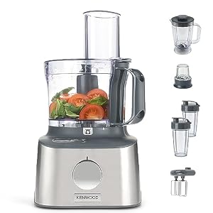 Kenwood Multipro Compact+ FDM312 SS, 5-in-1 Compact Food Processor, Stainless Steel, 2.1 L Capacity, digital weighing scale, Jug Blender, Spicemill, 2x Smoothie Blender, 800 W