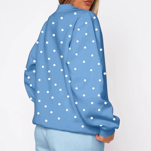 Oversized Crew Neck Sweatshirts Women Polka Dots Fleece Preppy Tops - image 5