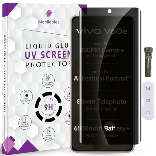 Image of Advanced HD+ UV Privacy Tempered Glass Screen Protector For Vivo V60e / V60 (6.77 Inch,Pack of 1) Full Adhesive UV Privacy Curved Screen Guard, Case Friendly with installation kit & Guide