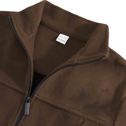 fartey Fleece Jacket Men Stand Collar Full Zip Outwear With Zipper Pockets - image 5