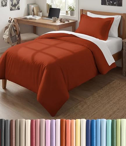 Image of Duvet Cover Twin /Twin XL Size Set - Extra Soft Twin /Twin XL Duvet Cover 68 inch x 90 inch with 1 Pillow Sham for Women, Men, Kids & Teens - Comfy, Easy-Care & Fade Free w / Zipper Closures & Ties (Terracotta)