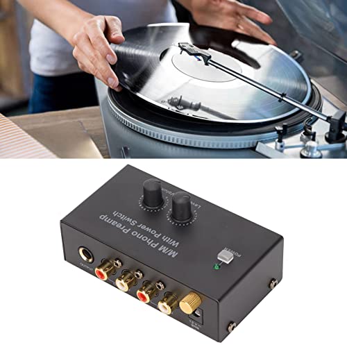 Preamplificatore Fono, Preamplificatore Giradischi in Metallo Professionale a Basso Rumore PP500P con Adattatore di Alimentazione CC 12V, Spina Europea, 100‑240 V