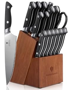 SANMEIHO 16 PCS Japanese Kitchen Knife Set with Block, Dishwasher Safe