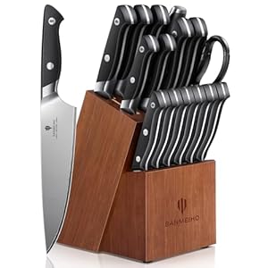 16 PCS Knife Set with Block, Japanese Kitchen Knife Set with 5 Layers High Carbon 9Cr18Mov Stainless Steel, Ultra-Sharp Professional Chef Cooking Knives with Ergonomic Handle, Dishwasher Safe