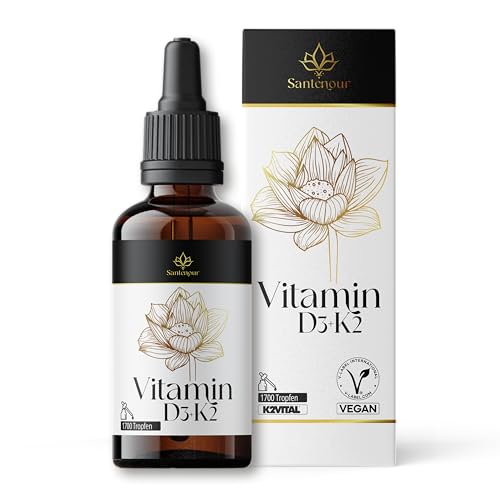 Vitamina D3 + K2 gotas – 25 µg de vitamina D3 y 20 µg de vitamina K2 por dosis diaria – altamente biodisponible con aceite de coco – vegano, sin alcohol, sin gluten, lactosa, gelatina – Calidad