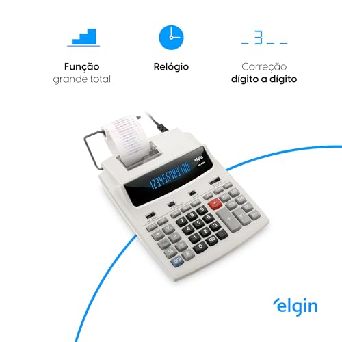 Calculadora Compacta 12 Dígitos MR 6124 Elgin com Calendário, Relógio e impressão de Data