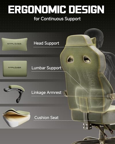 Image of GTPLAYER Big & Tall Gaming Chair, Wide Reclining with Footrest for Adults | Ergonomic High Back Computer Desk Chair, Comfort Padded Seat with Lumbar Support for Big /Tall, Office /Home, Green